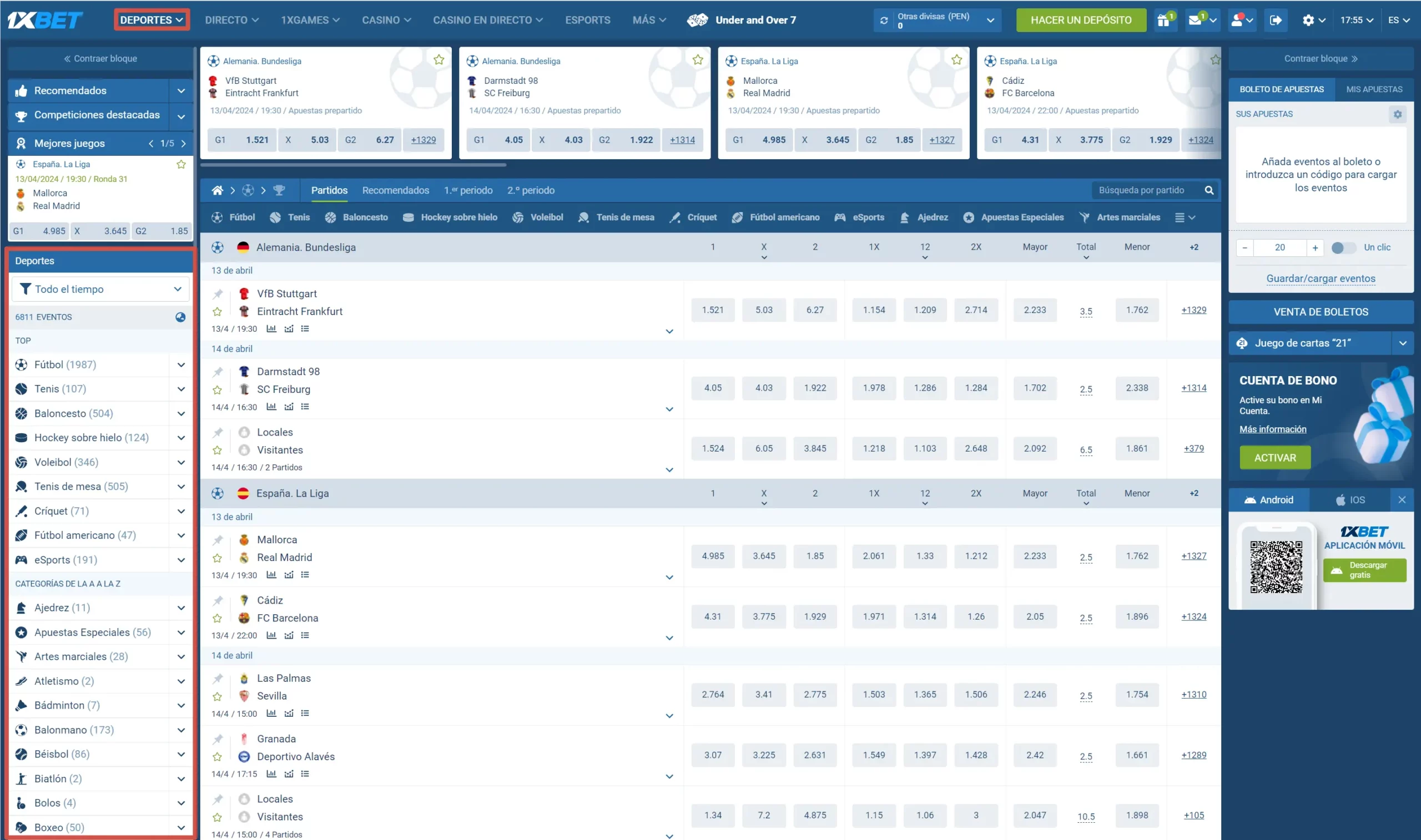 Apuestas deportivas en 1xBet
