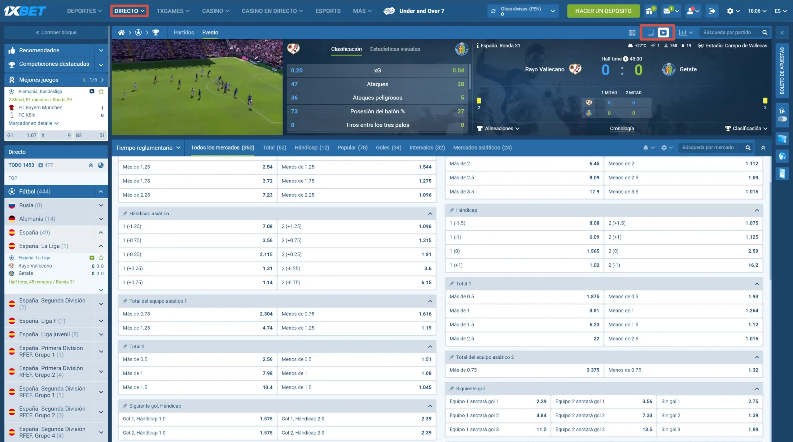 Apuestas en directo 1xBet