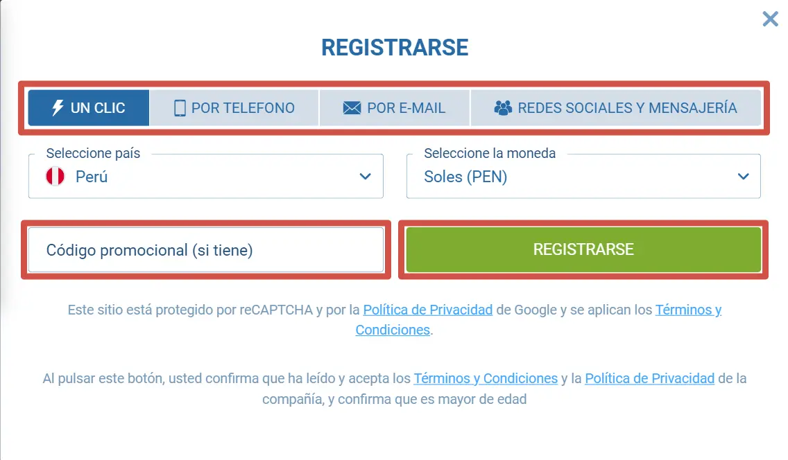 El proceso de registro en 1xBet