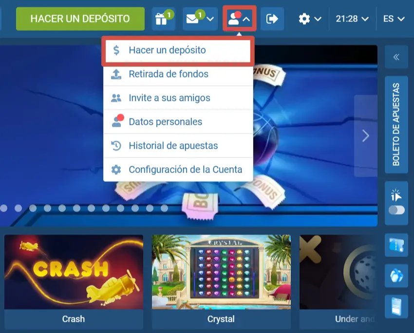 Haga un depósito en 1xBet