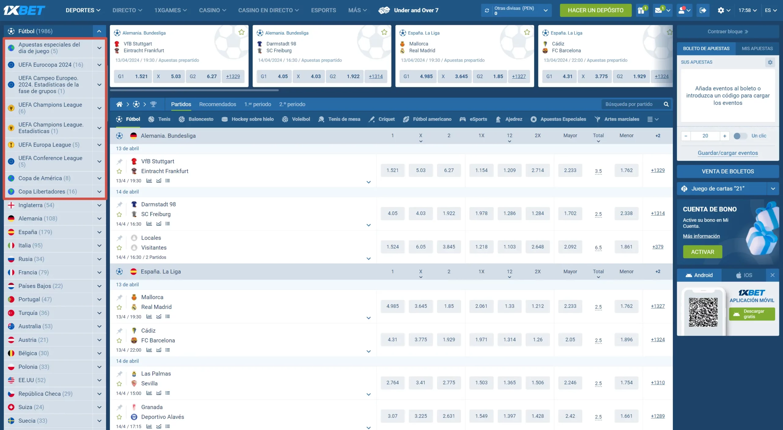 Ligas y torneos deportivos en 1xBet
