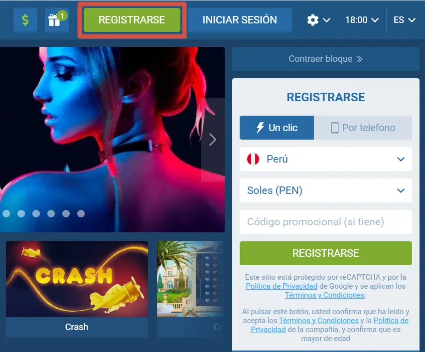 Registro en 1xBet