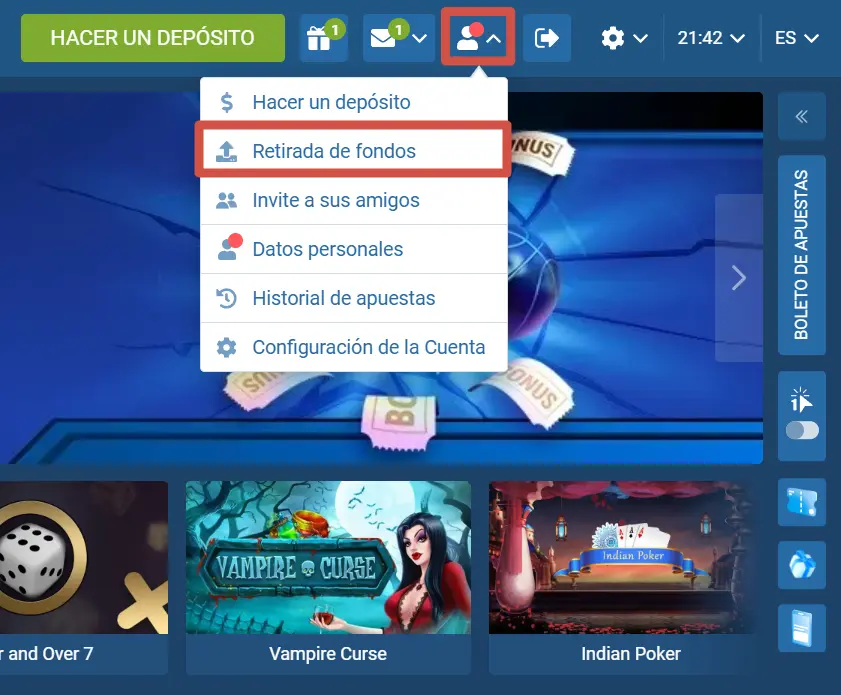 Retirar dinero de 1xBet