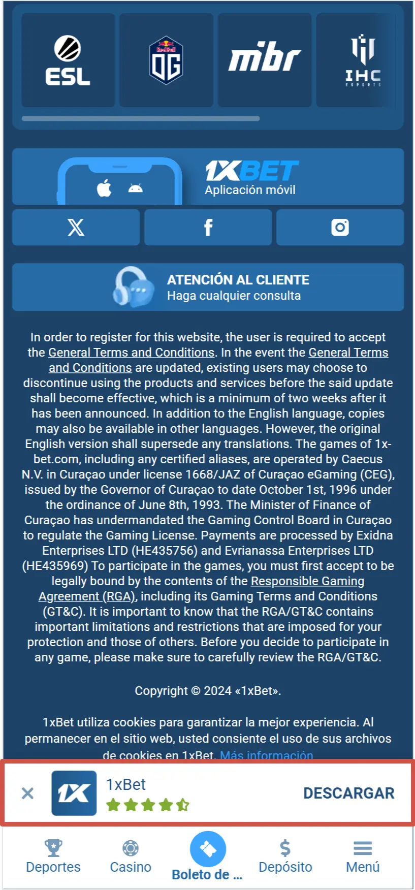 1xBet apk descargar aplicación