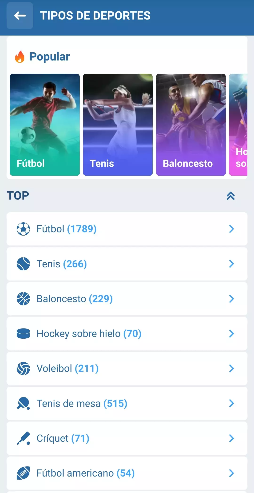 Apuestas deportivas en la aplicación 1xBet