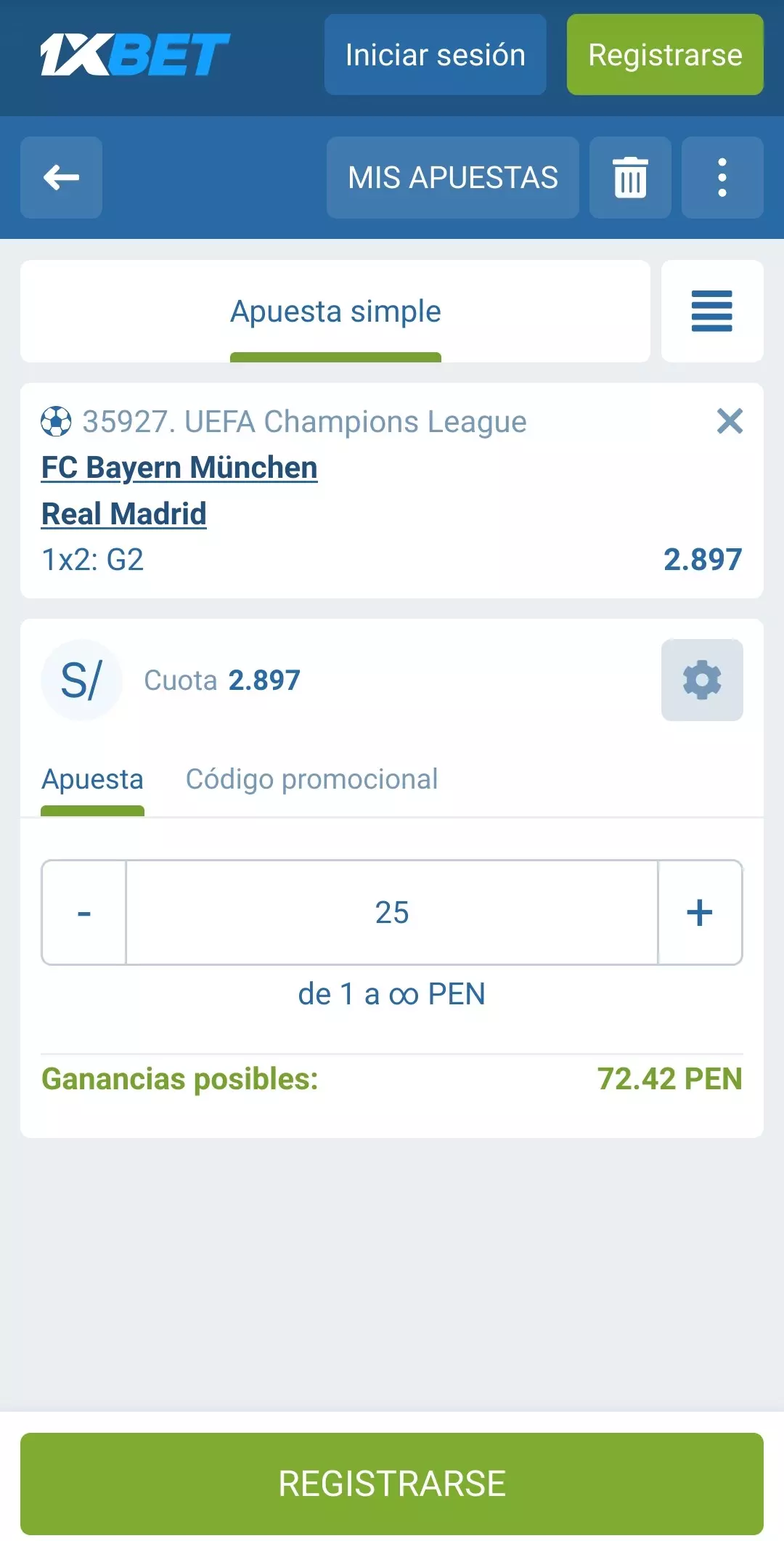 Cómo apostar en 1xBet en Android
