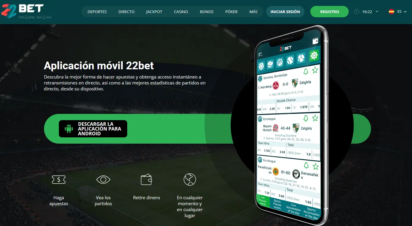 Aplicación móvil 22bet