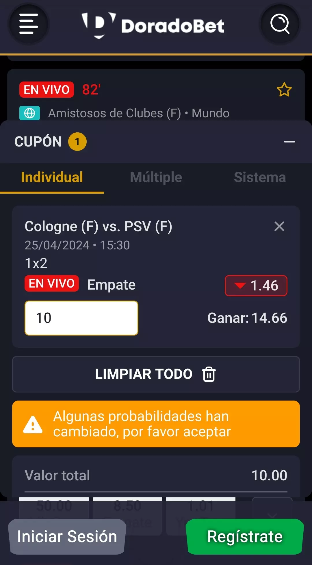 Apostar en la aplicación móvil de Doradobet