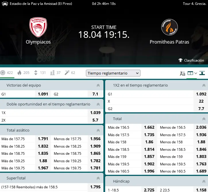 Apuestas de baloncesto en 22Bet