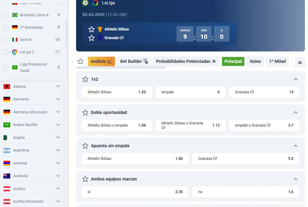Apuestas de fútbol en 20Bet