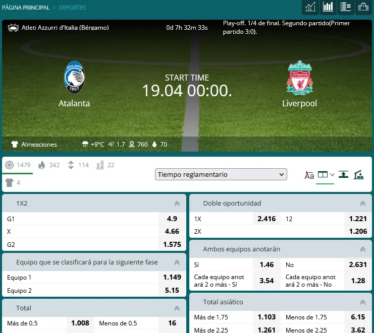 Apuestas de fútbol en 22Bet