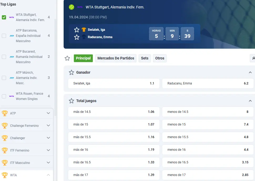 Apuestas de tenis en 20Bet