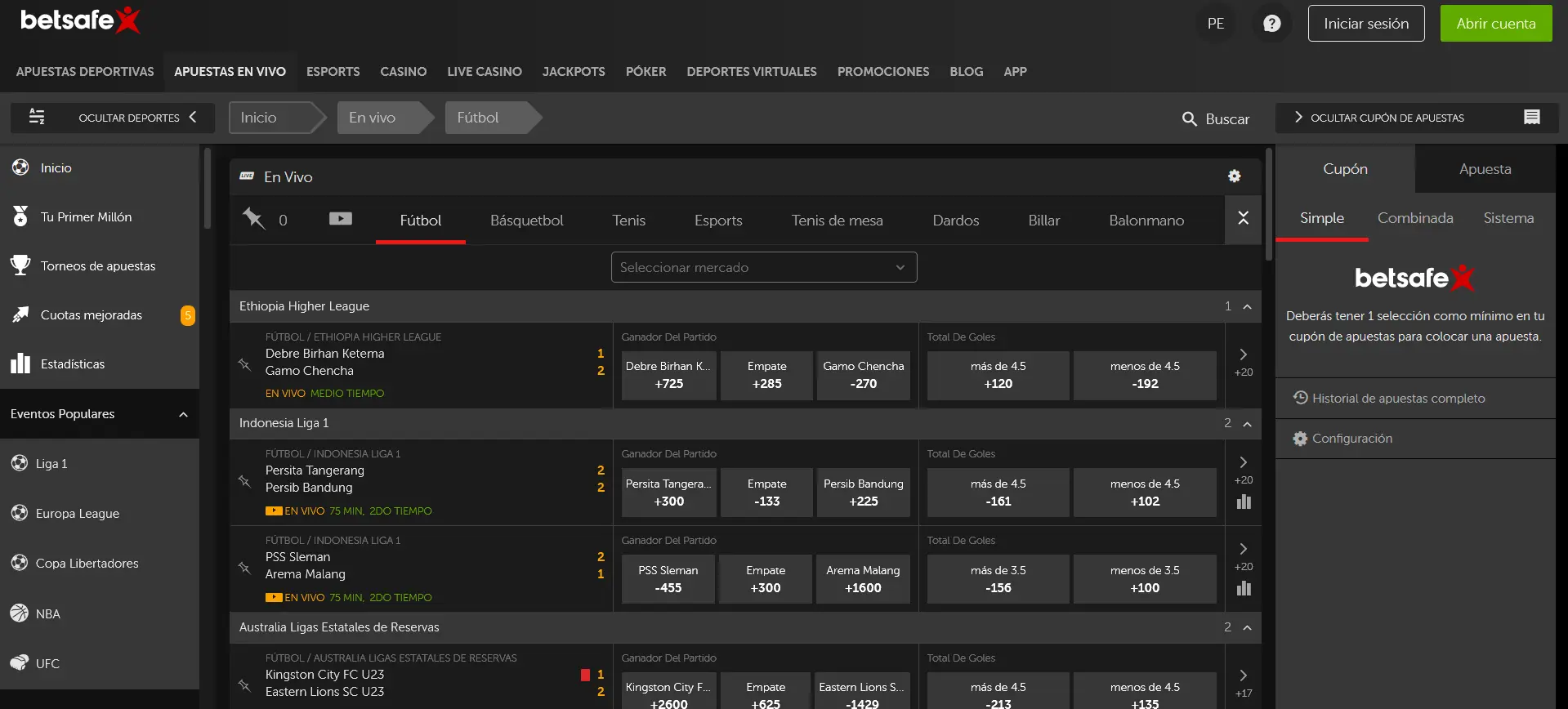 Apuestas en vivo Betsafe