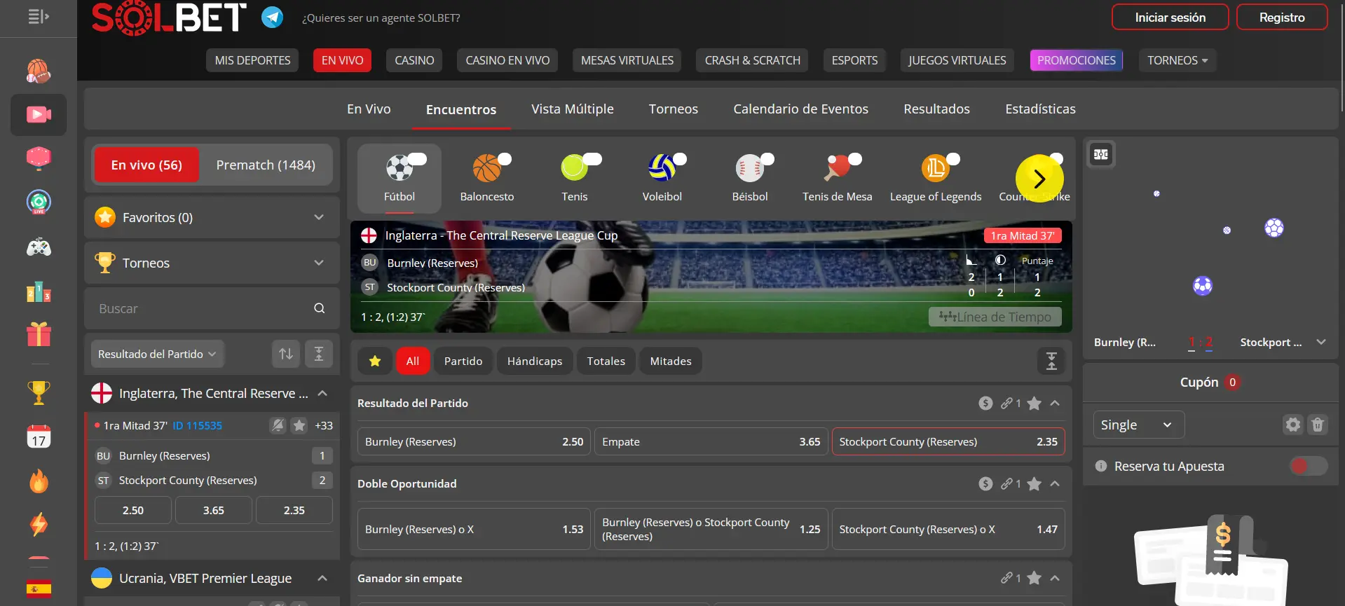 Apuestas en vivo en Solbet