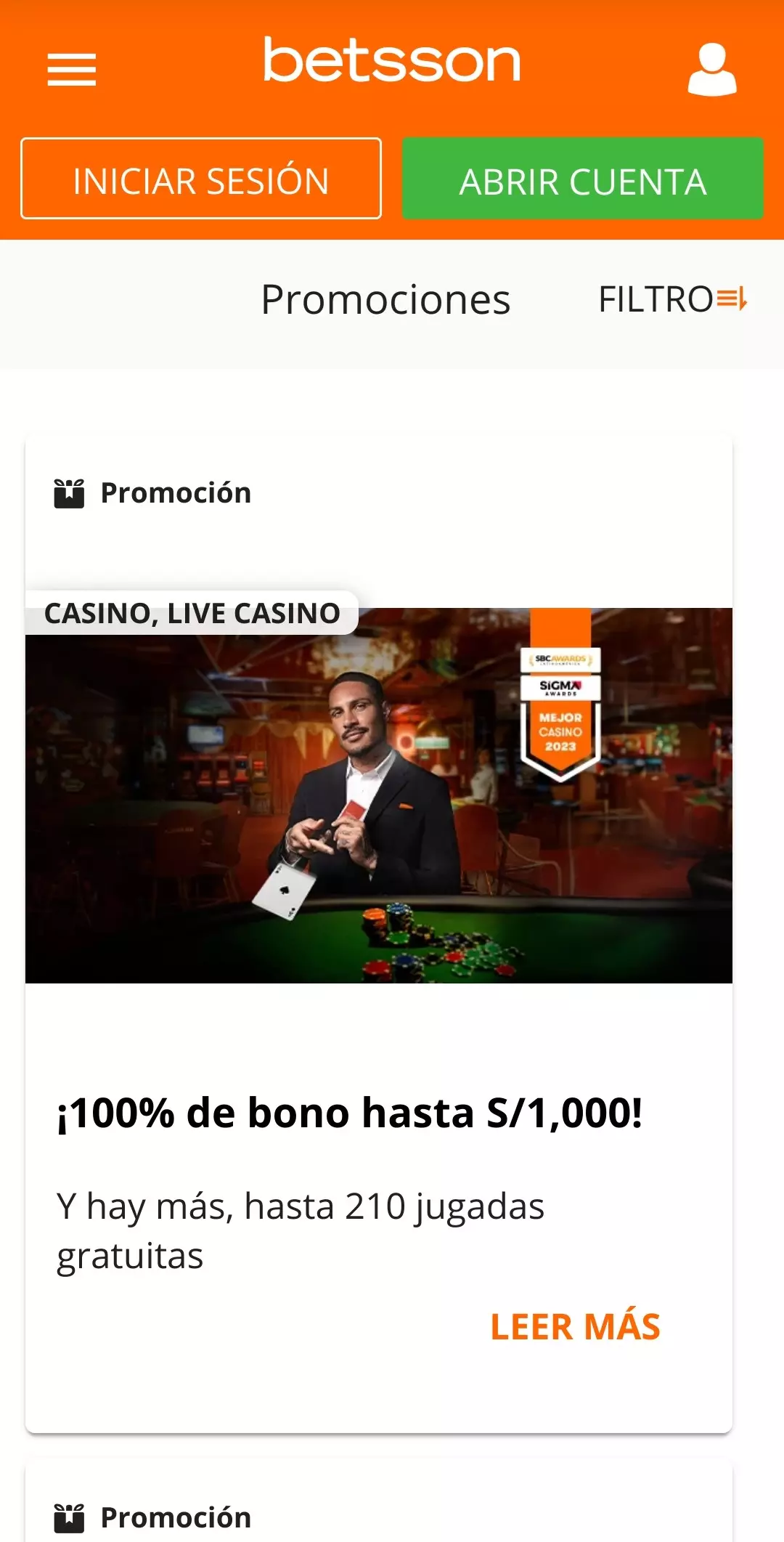 Bonificaciones en la aplicación móvil de Betsson para Android