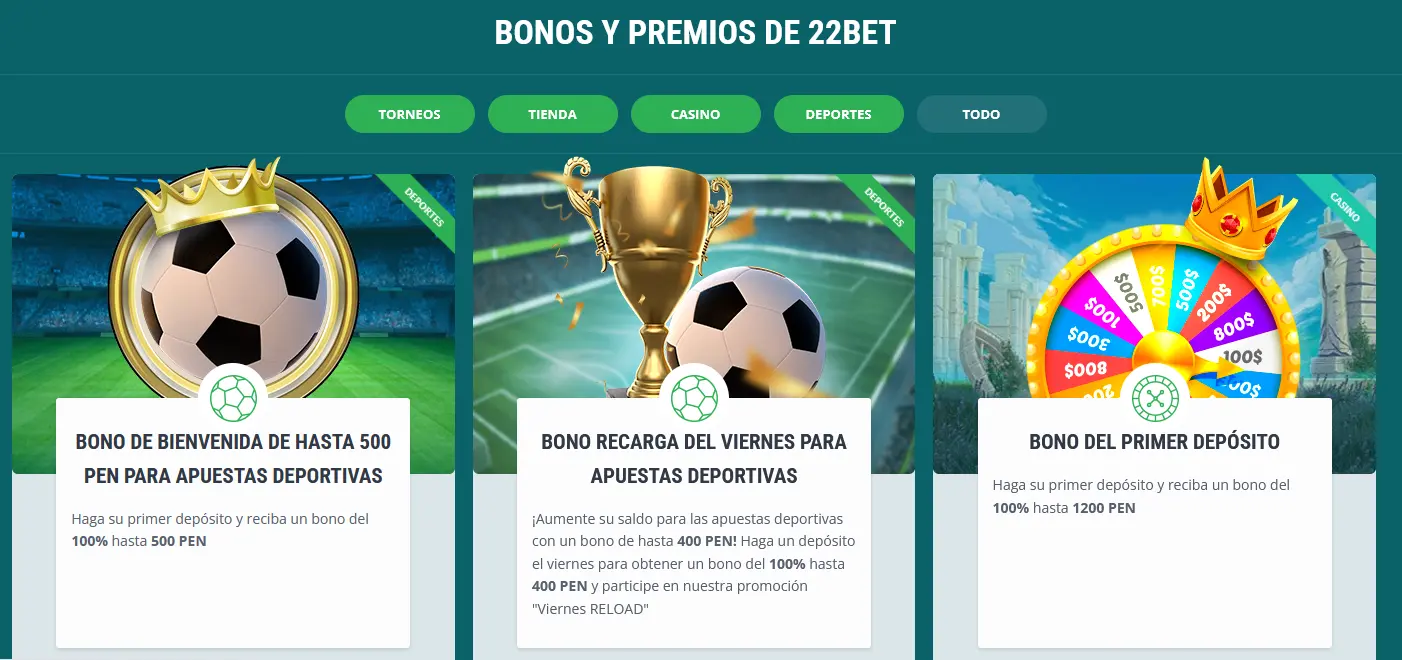 Bonos y premios de 22bet