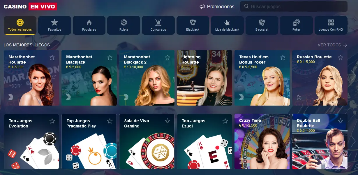 Casino en vivo en Marathonbet