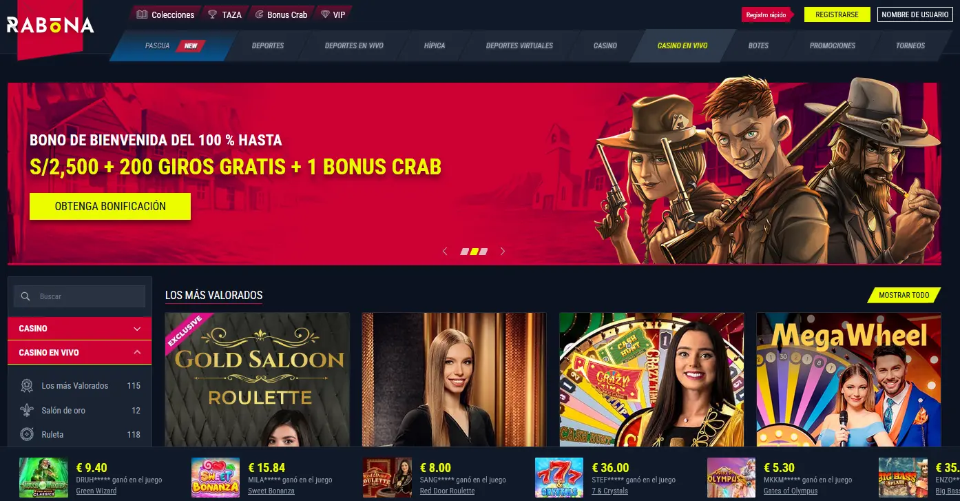 Casino en vivo en Rabona