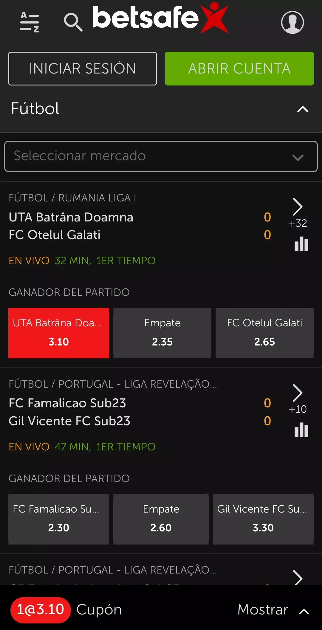 Cómo realizar una apuesta en la aplicación móvil de Betsafe