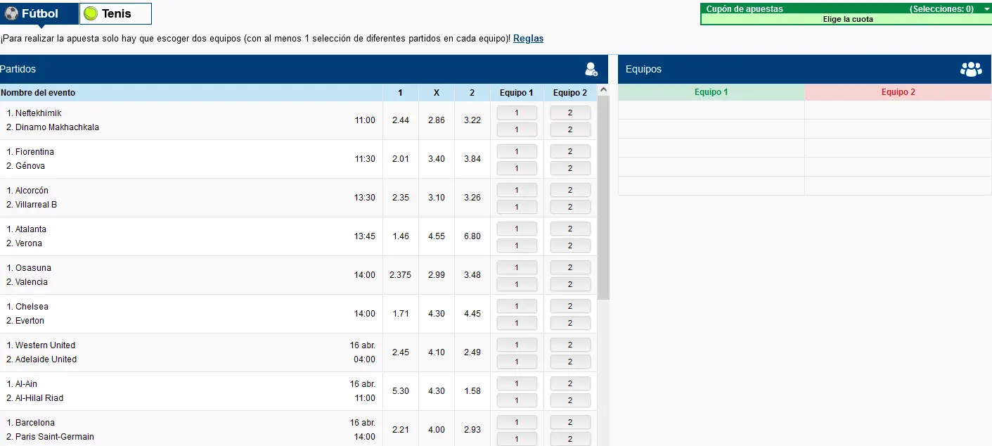 Constructor de apuestas en Marathonbet