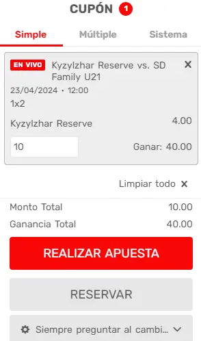 Cupón de apuestas Apuesta Total
