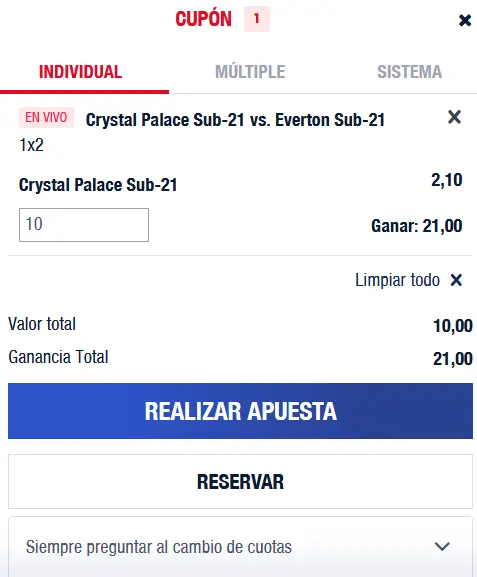Cupón de apuestas Bankonbet