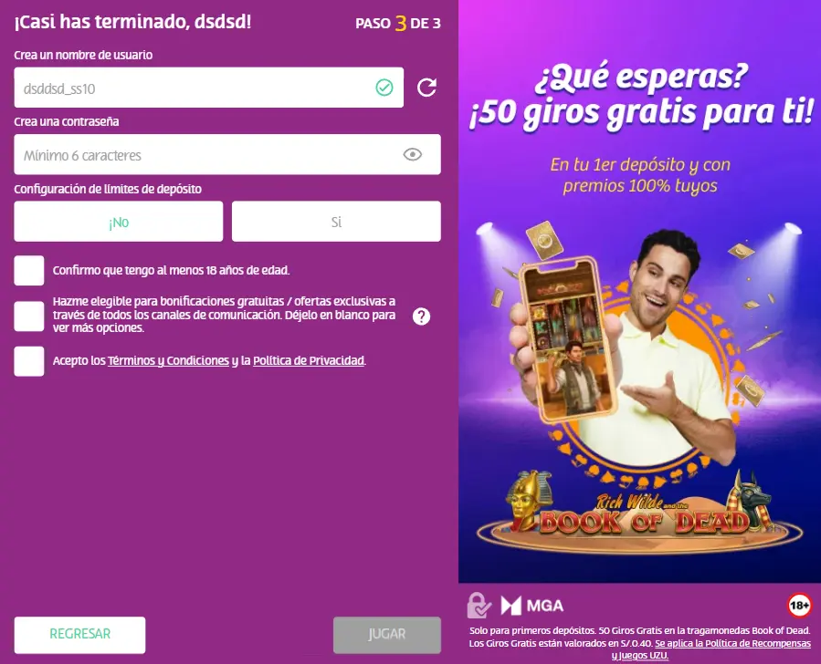 El cuarto paso para registrarse en PlayUZU