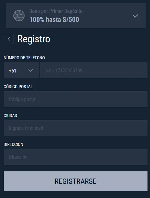 El cuarto paso para registrarse en Rabona