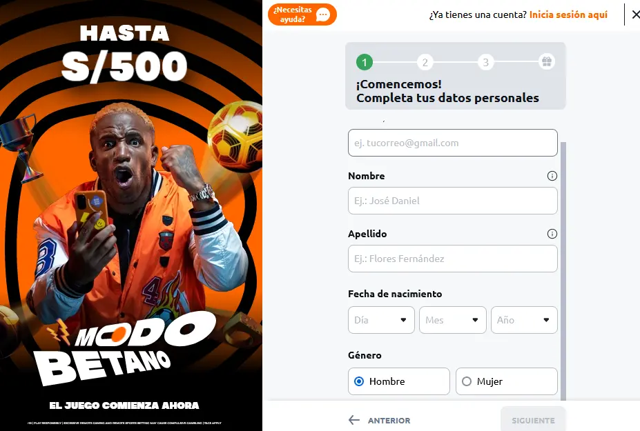 El primer paso para registrarse en Betano