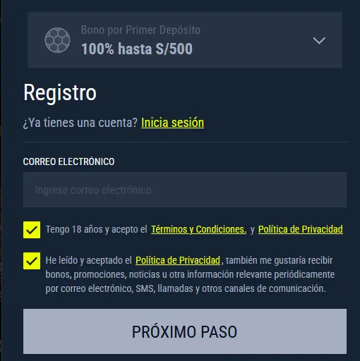 El primer paso para registrarse en Rabona