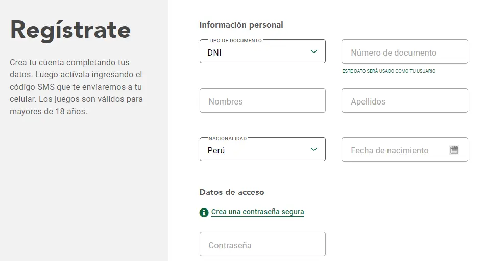 El primer paso para registrarse en Te Apuesto