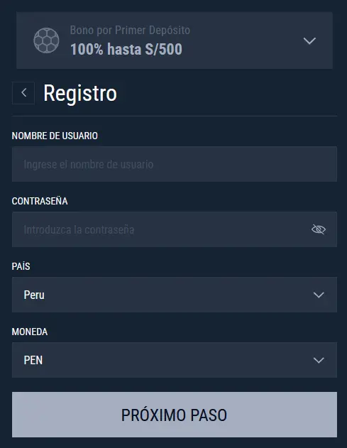 El segundo paso para registrarse en Rabona