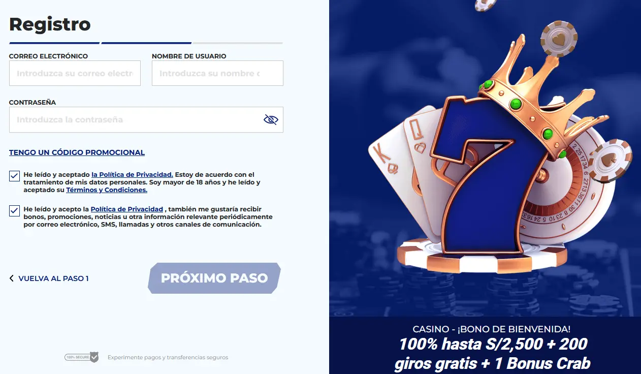 El segundo paso para registrarse en Sportaza