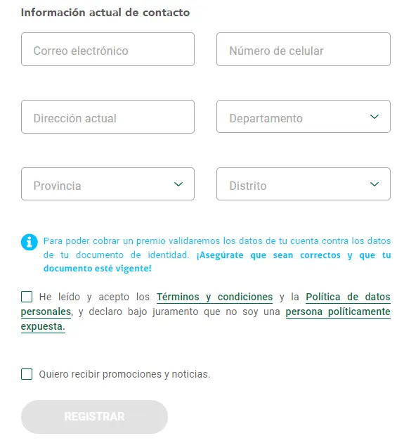 El segundo paso para registrarse en Te Apuesto
