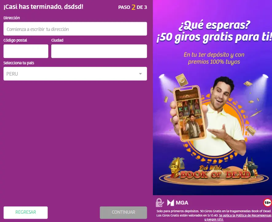 El tercer paso para registrarse en PlayUZU