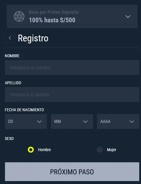 El tercer paso para registrarse en Rabona