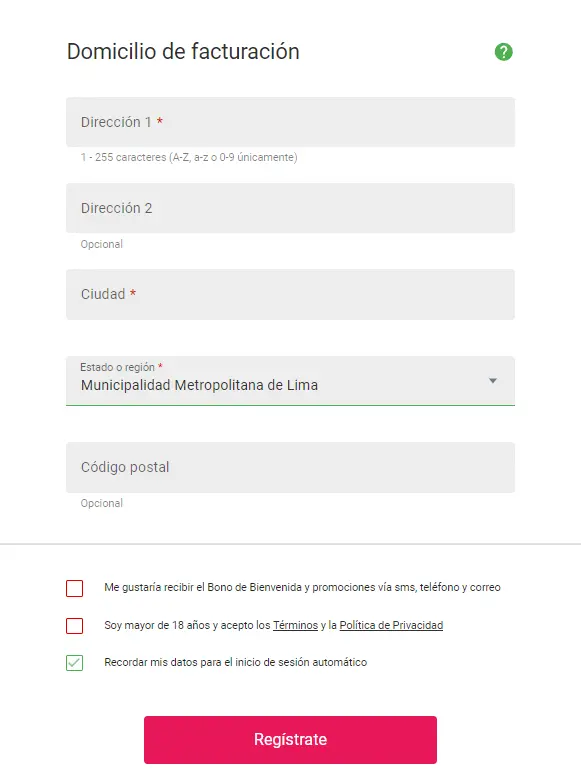 El tercer paso para registrarse en Spin Casino