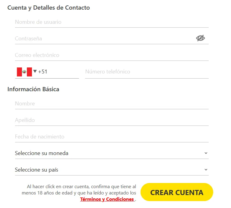 Formulario de registro de Dafabet