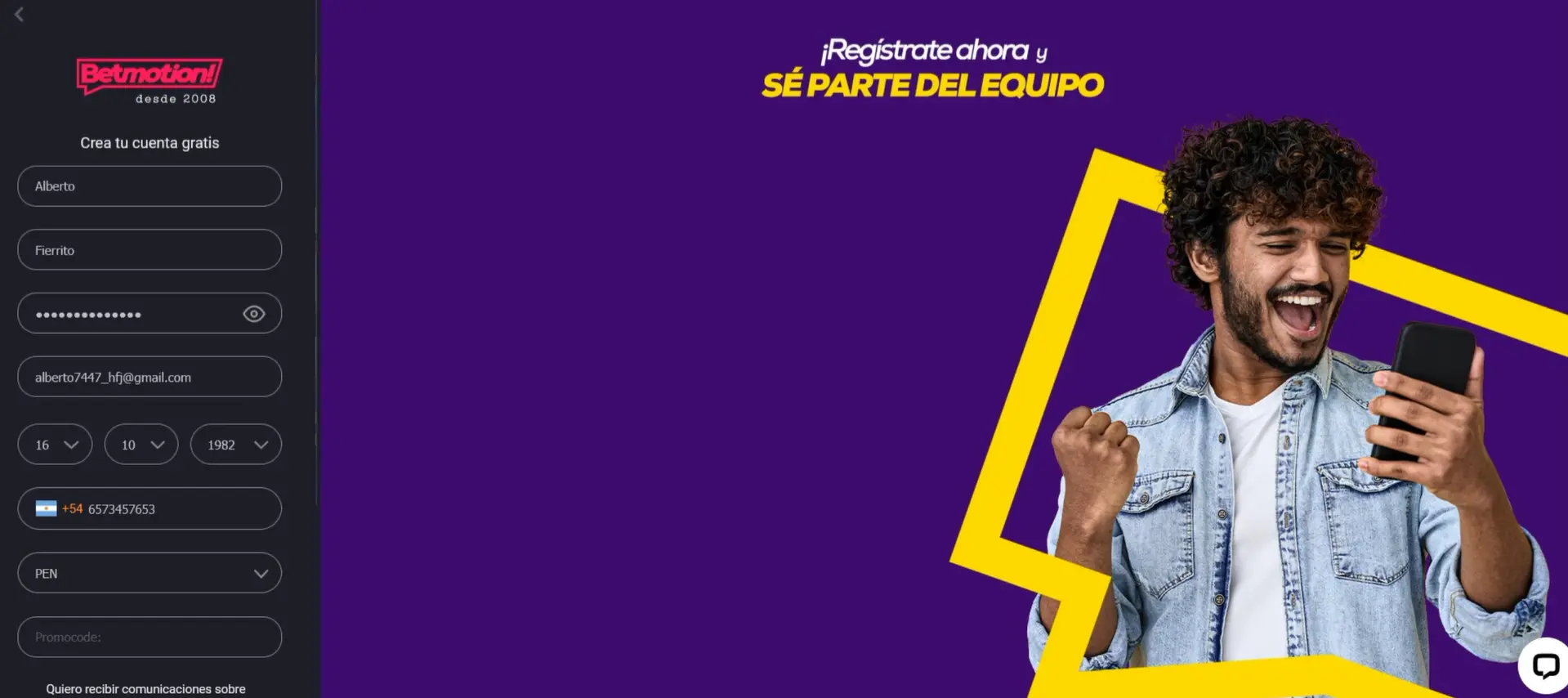 Inscripción en Betmotion Inscripción en Betmotion