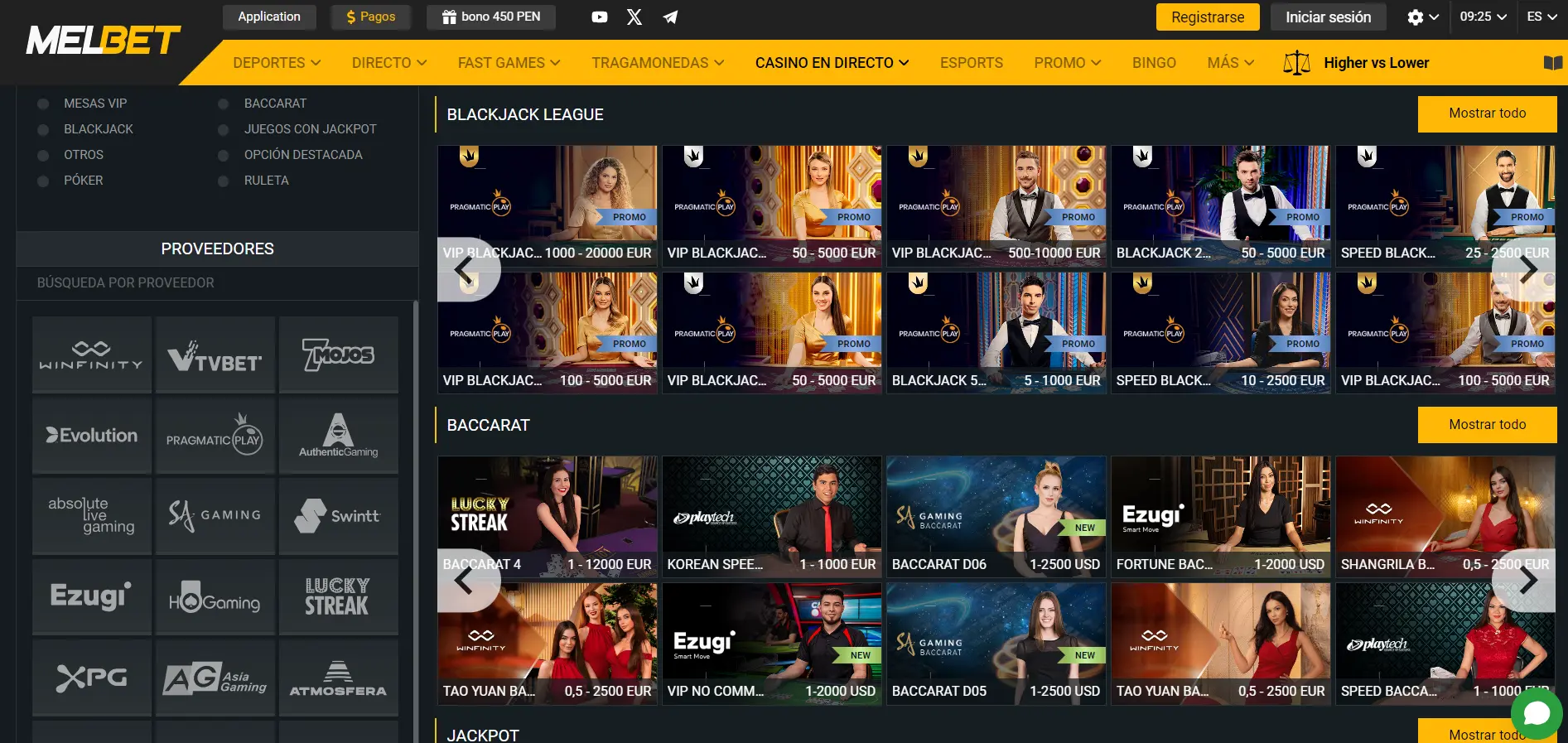 Juegos con crupier en vivo en MelBet