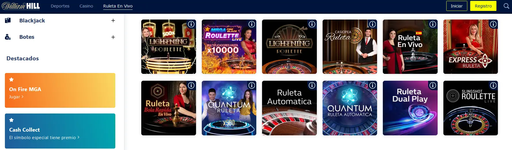 Juegos con crupier en vivo en William Hill