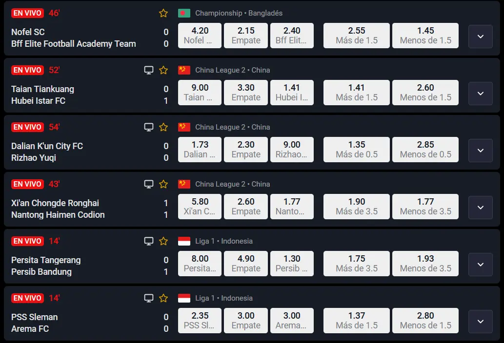 Líneas de apuestas de Doradobet