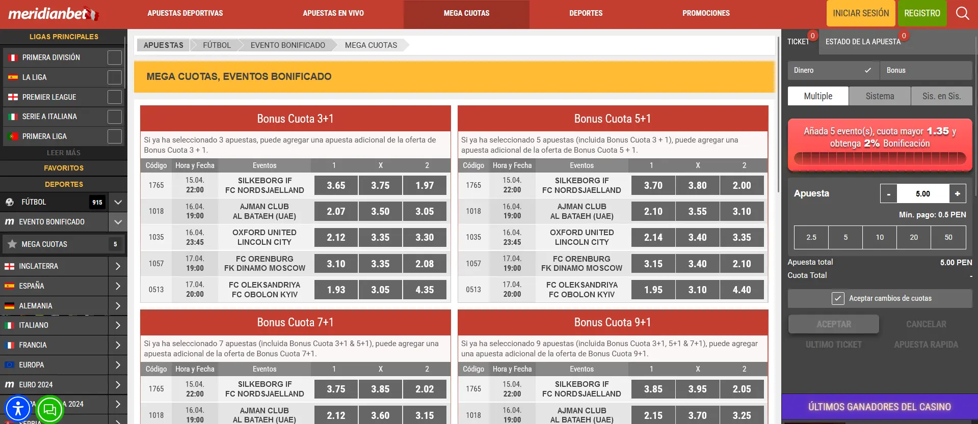 Mega Cuotas Meridianbet