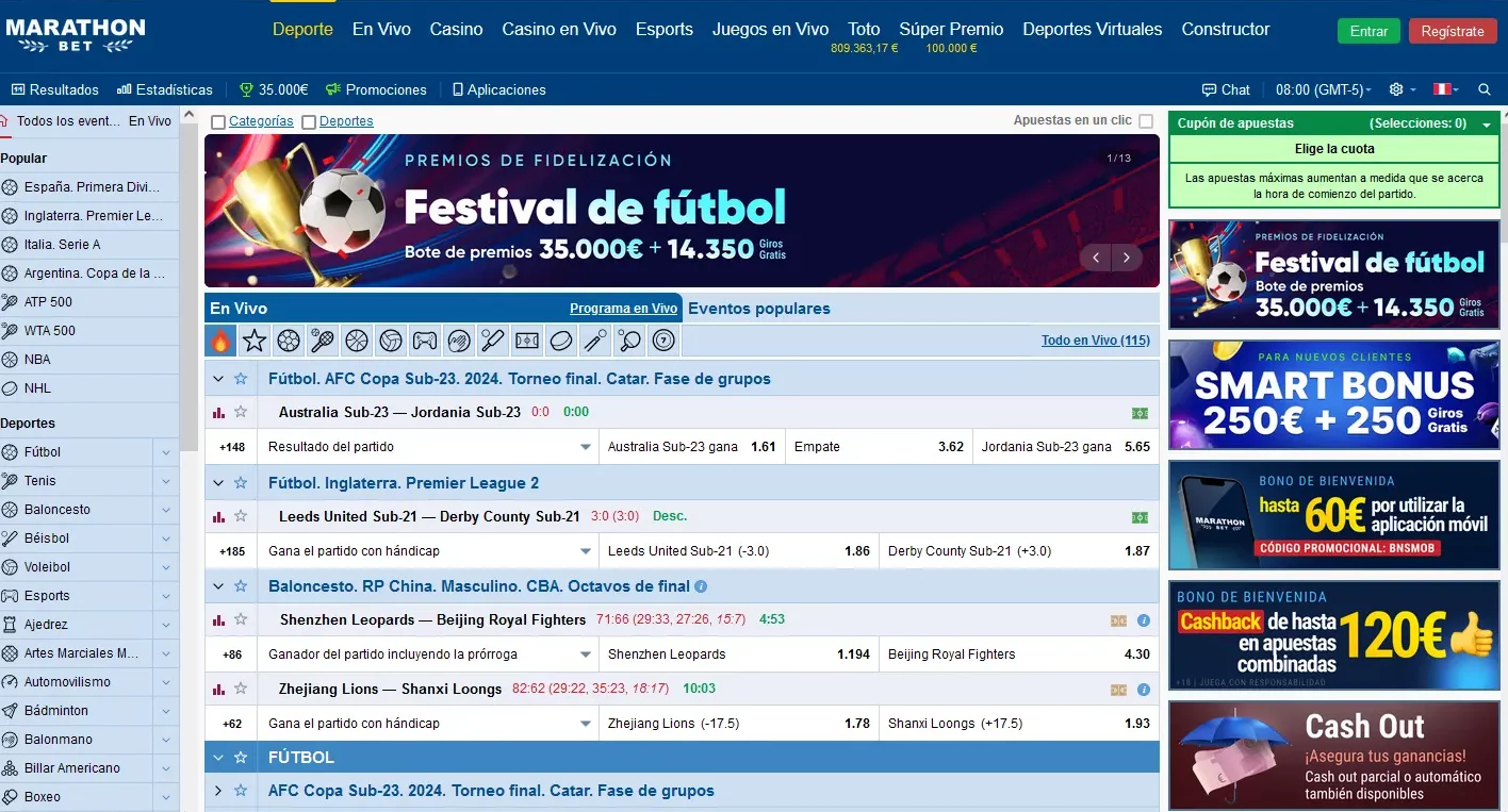 Página de inicio Marathonbet