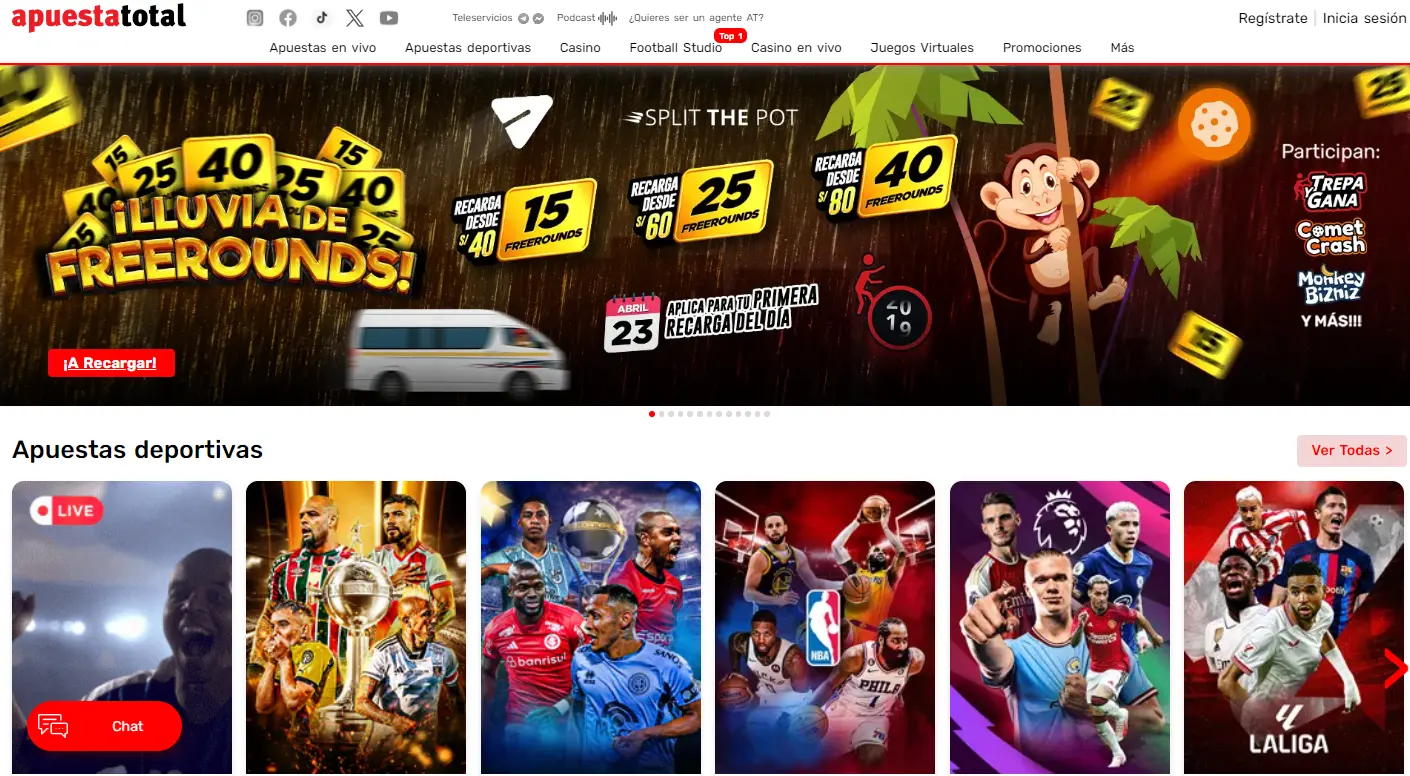 Página de inicio en Apuesta Total