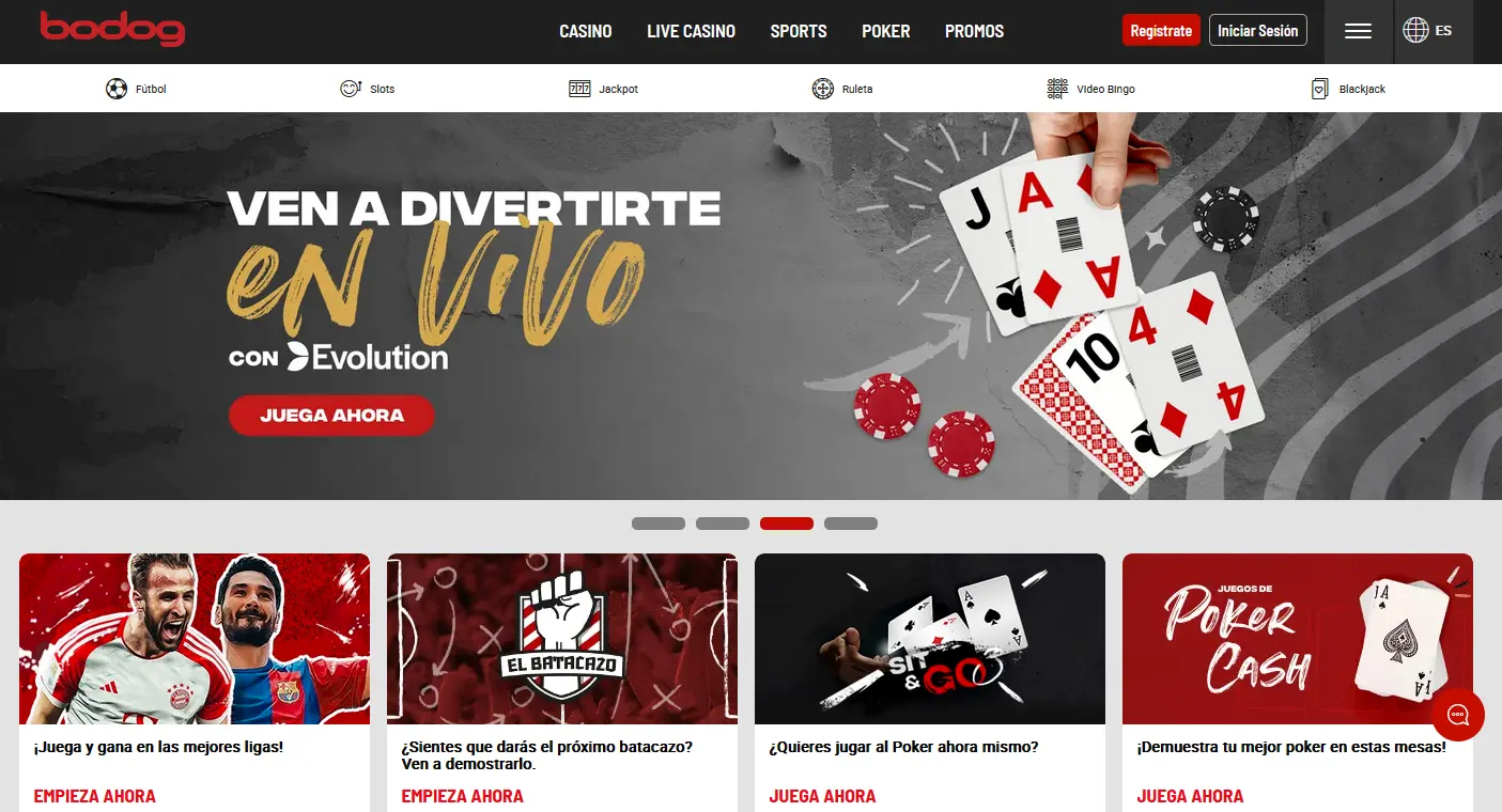 Página de inicio en Bodog