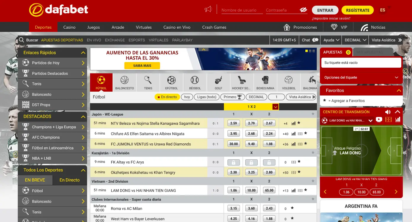 Página de inicio en Dafabet