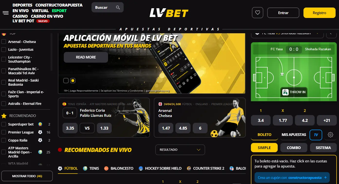 Página de inicio en LV Bet