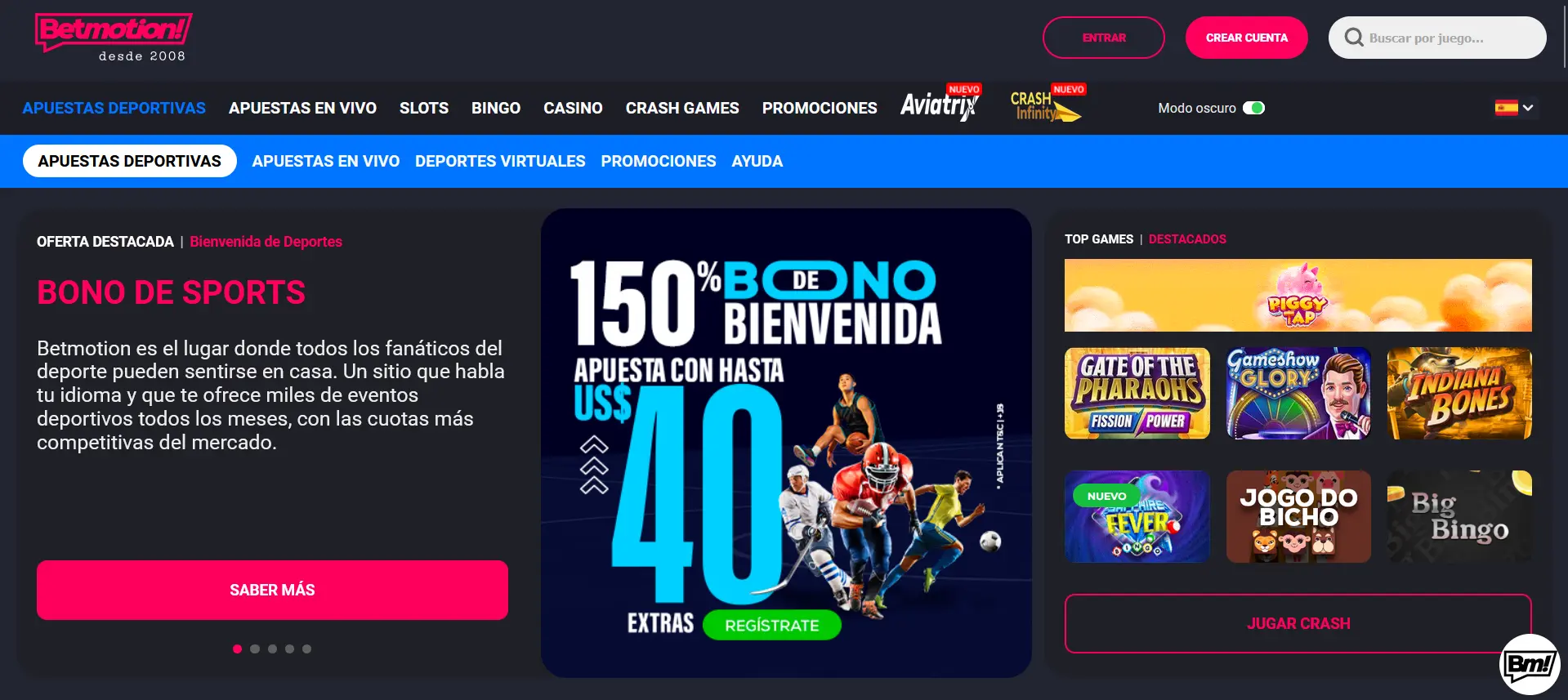 Página principal de Betmotion Página principal de Betmotion