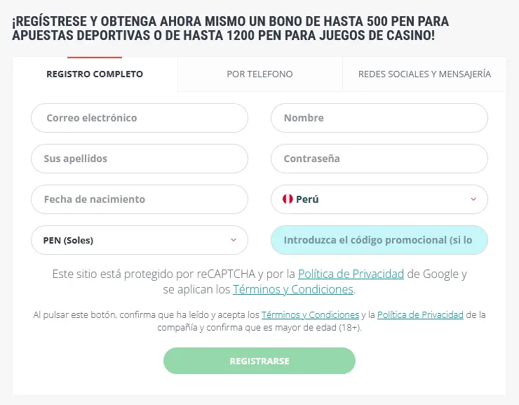 Registo Completo en 22Bet